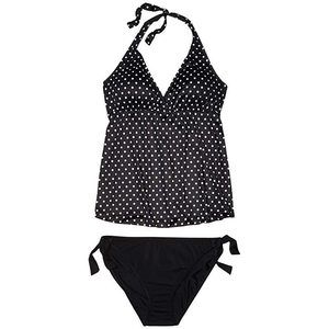 Prego Women's Dot-Retro Halter Maternity Swimset, Black/White, M